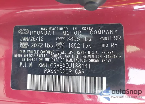 2013 Hyundai Veloster Turbo W/Black z USA, uszkodzony, nr VIN KMHTC6AEXDU138141